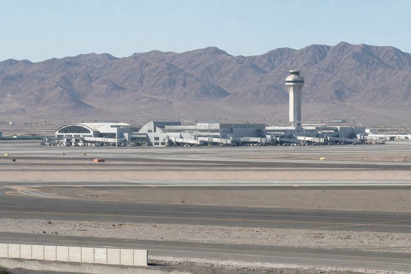 Aircraft parked at a Phoenix Sky Harbor terminal with the desert mountains behind