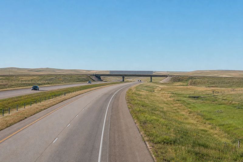 A speed limit sign beside a rural interstate with a state welcome sign further along the shoulder